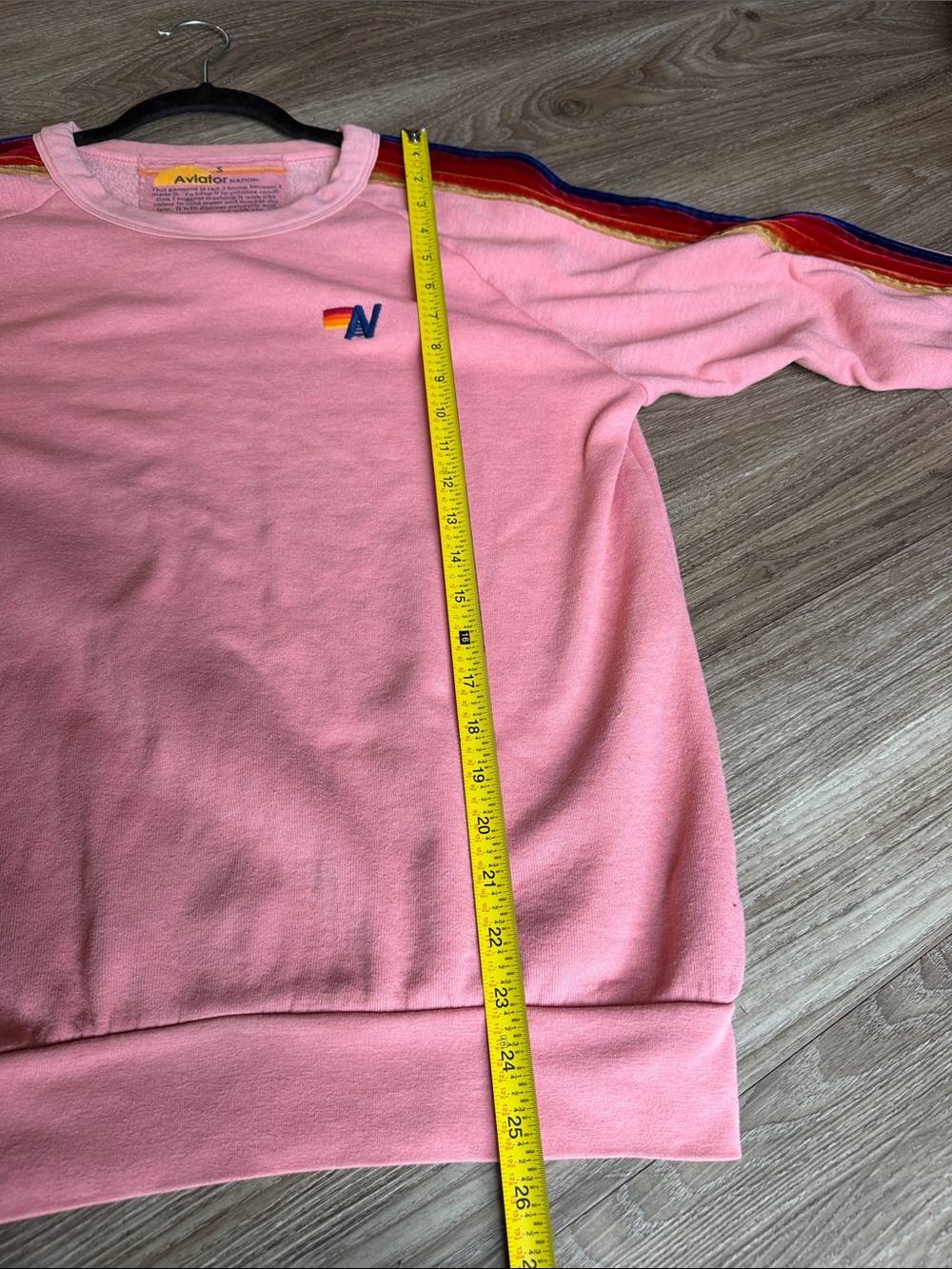 Aviator Nation Pink Crewneck with Rainbow Shoulder Stripes Size: S - Picture 8 of 9